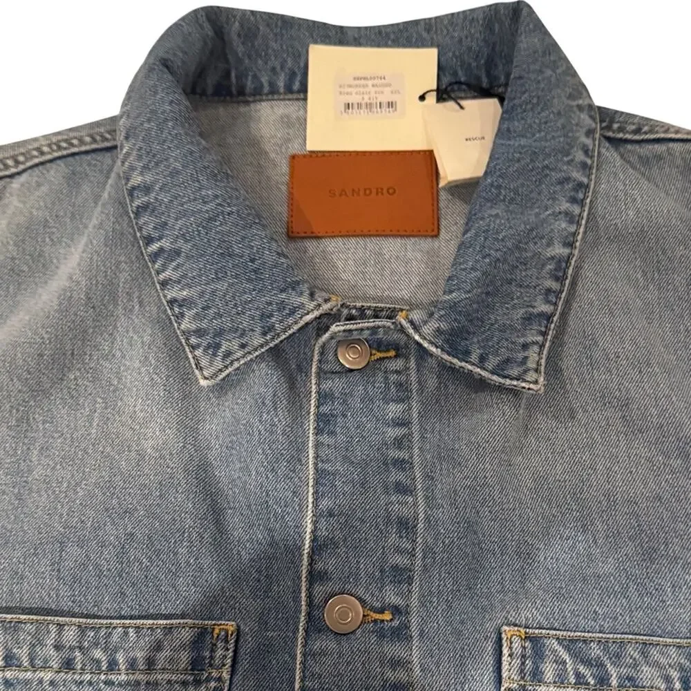 Sandro Paris Denim Worker Jacket – Light Wash Chore Jacket – NWT - Picture 7 of 12